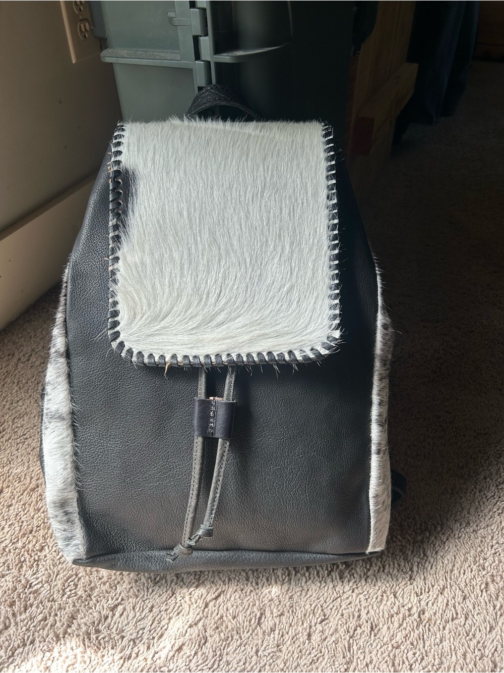 American Darling Black Backpack with White Haircalf Flap